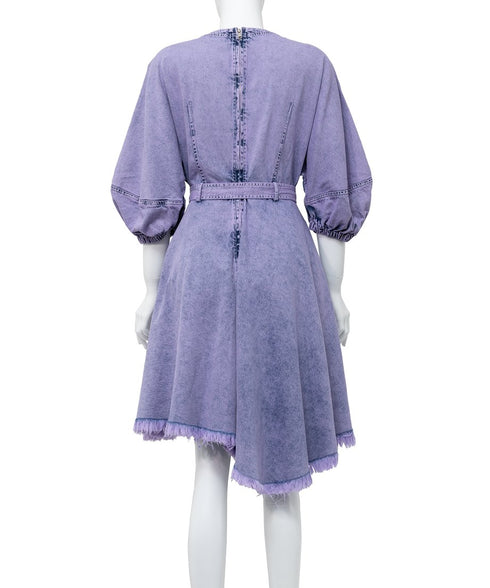 Washed Denim Belted Flare Dress